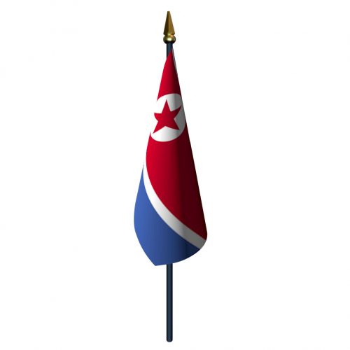 4in x 6in North Korea Flag with Staff and Spear