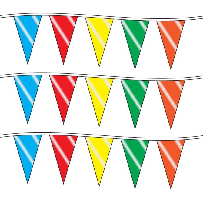 100ft of Plastic Stringed Wide Multi-Colored Pennants