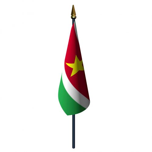 Suriname Flag with Staff and Spear