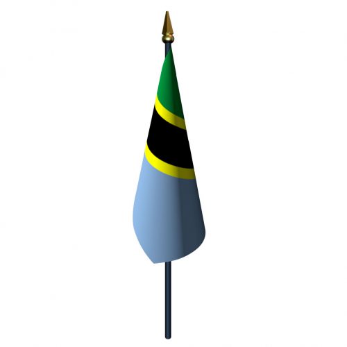 4in x 6in Tanzania Flag with Staff and Spear